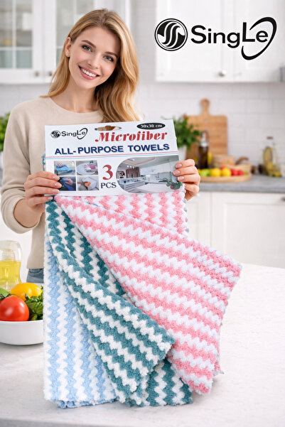 Single ( 3 Adet ) Mikrofiber Yumuşak Dokulu Temizlik Bezi 30*30 Cm Mutfak Bez...