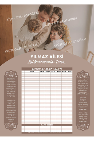Metranya Aileler İçin Kişiye Özel Tasarım Ramazan İmsakiyesi, 10 Adet Dijital...