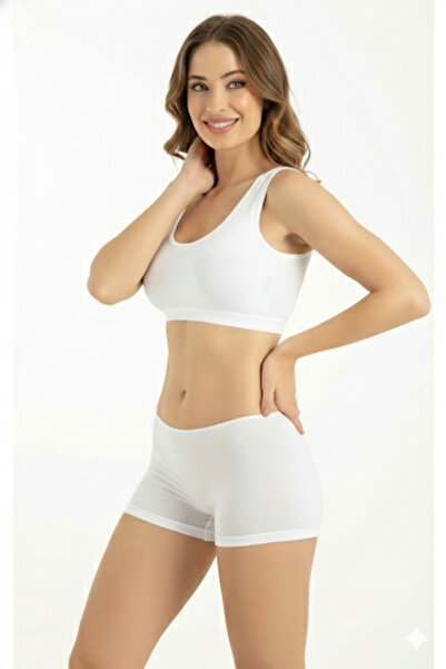 Bamboo Zentr 901 Bambu Kadın Beyaz 2'li Boxer Seti Dikişsiz İz Yapmayan Rahat...