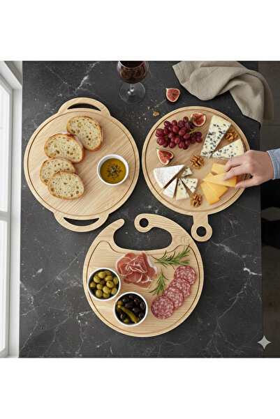 selinaksesuar لوح تقطيع وتقطيع كبير الحجم بتصميم خاص من 3 قطع، طبق تقديم البيتزا