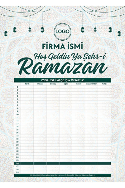 Metranya Ramazan İmsakiyesi, Kişiye Özel Tasarımlı, Firmaya Özel 10 Adet Takvim