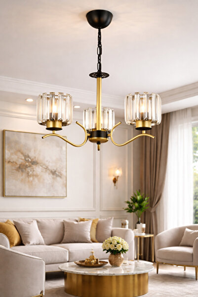 ESSLİGHT AYLA 3’LÜ SARKIT AVİZE KRİSTAL TAŞLI MODERN DEKORATİF AYDINLATMA