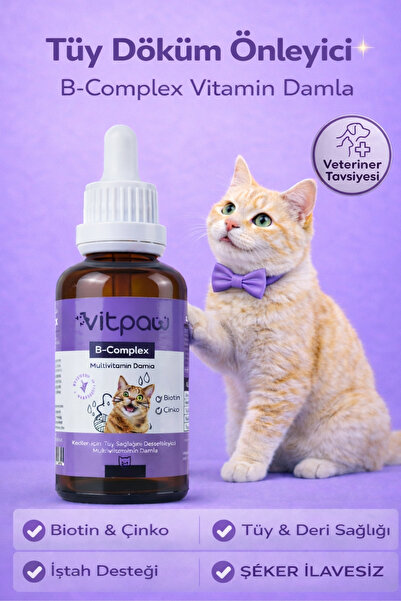 vitpaw B+Complex 50ml – Kediler için Tüy Dökümü Önleyici Multivitamin (Kedi v...