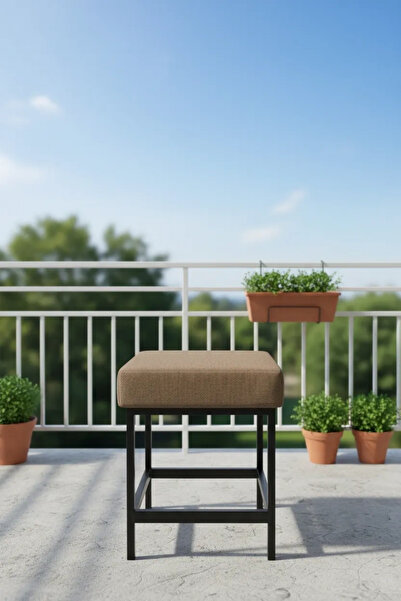 adımshops Metal ayaklı Sırtsız Bank Puf Bench Balkon-bahçe-kafe-çay Seti pufu