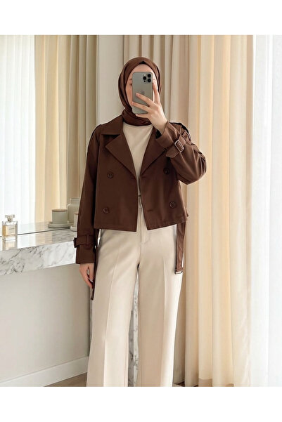 Modamorfo Women's Belted Short Trench Coat 5970 - Brown