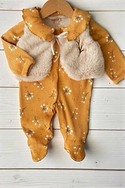 ALTINTAŞ BABY Floral Patterned Corded Fabric Stretch Fabric Snap Fastener Plu...