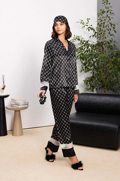 Pierre Cardin Σετ Γυναικείες Πιτζάμες Σατέν - 1320 Μαύρο