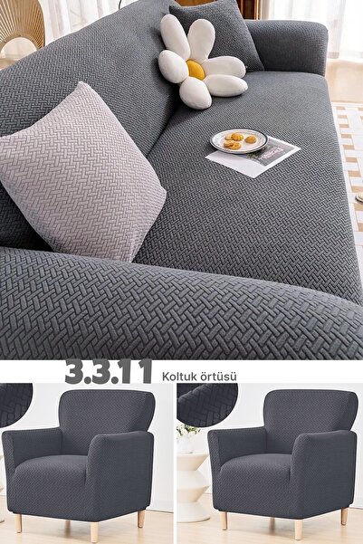 uzhanem 3 3 1 1 Streç Lastikli Esnek Yıkanabilir Jakarlı Koltuk Örtüsü Takımı...
