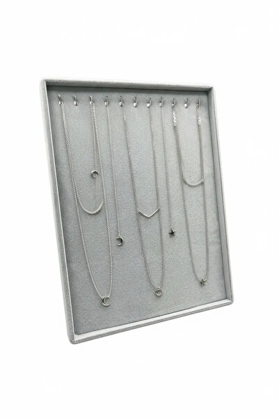 MeGass Dekor Yerli Üretim Süet Kumaş Gri Renk 34/24 Cm Ayaklı Kolye Sergileme...