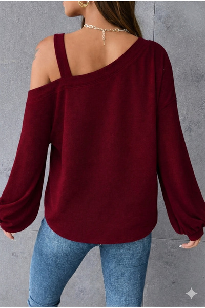 StilVibe Stl Solid Cold Shoulder T-Shirt, Comfortable Long Sleeve Top for Spring and Autumn, Women's Clothing