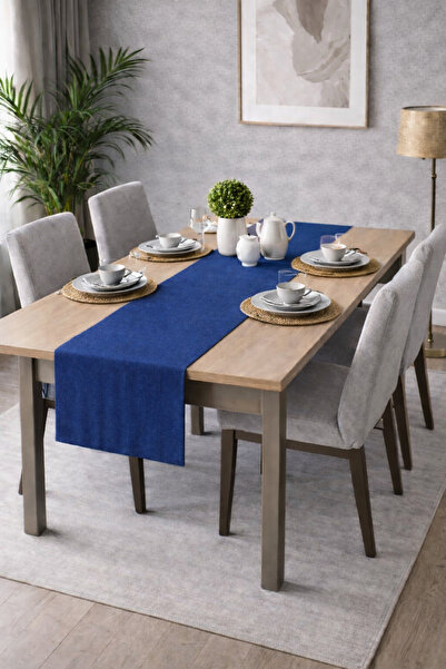 PerdeYap1980 Runner din catifea cu textura Parlement Blue Color Island Series...