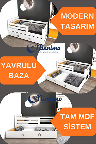 Ninnimo Yavrulu MONTESSORİ Mdf PARLAK Beyaz 90x190 Yatak Uyumlu KARYOLA BAZA ...
