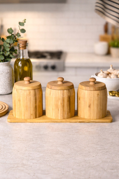 Kitchen Life Set de 3 suporturi pentru condimente din bambus Pisa