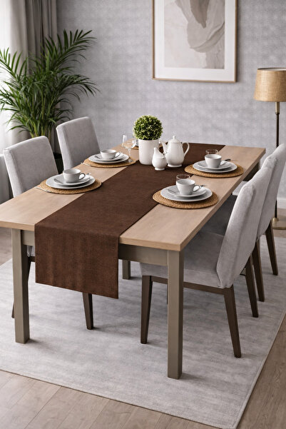 PerdeYap1980 Runner din catifea cu textura maro deschis, seria Island, 40 x 1...