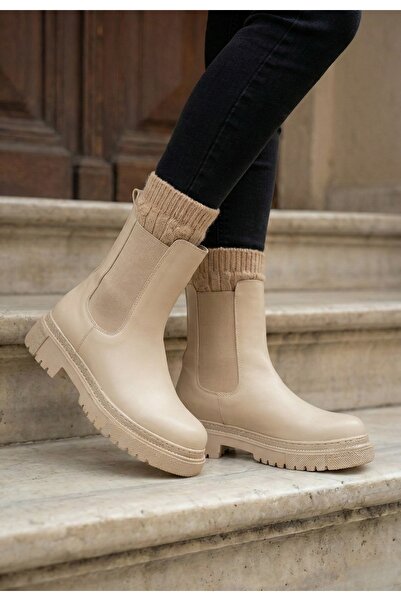 duhem shoes Bej Kadın Deri Ortopedik Postal Bot. Yeni Model