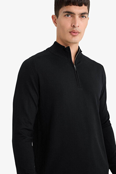 DeFacto Schwarzer Herrenpullover mit halbem Reißverschluss und Standardpassfo...