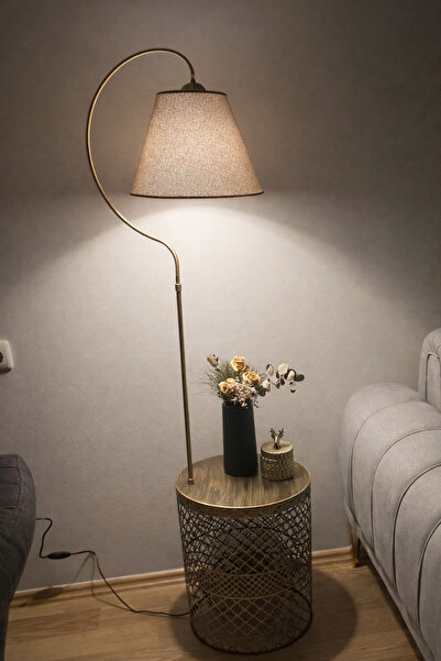 VENON Sehpalı Lambader Elips Siyah Sarı Patine ⭐️Kahverengi Kumaş Şapka ⭐️Sal...