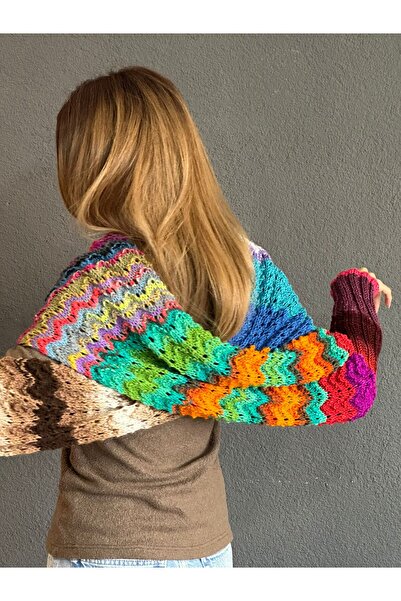 Gönülden Tasarım EL ÖRGÜSÜ ÖZEL TASARIM KOLLU ŞAL BOYUNLUK YUMUŞAK KADIN GİYİM