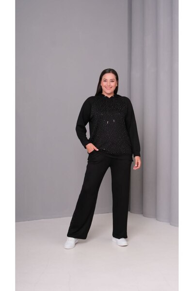 Esina Women's Crystal Fabric Flared Leg Zippered Front Stone Detailed Tracksu...