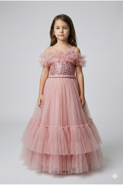 modallita فستان سهرة بناتي مزين بالترتر