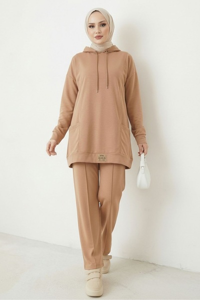 Bestenur Çift Cepli Kapüşonlu İkili Takım 1668 - Vizon