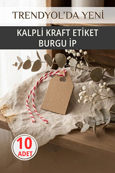 Pusula Marketim 10'lu Paket Kalpli Kraft Hediye Etiketi ve Kırmızı-Beyaz Süsl...