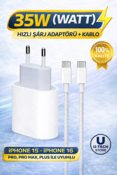 utechno 35W (WATT) iPhone 15 16 Pro Max Plus Uyumlu Type-C Hızlı Şarj Aleti +...