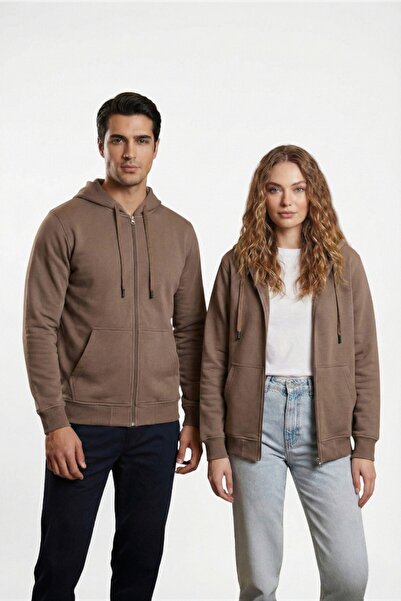Syla Studio Unisex %100 Pamuk Kapüşonlu Fermuarlı Basic Hırka