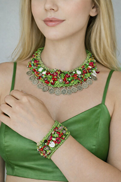 azra takı tasarım مجموعة أساور وقلادات نسائية بوهيمية عرقية أصلية مصنوعة يدوي...