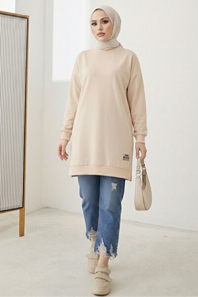 Bestenur Armalı Yırtmaç Detay Tunik 1665 - Bej