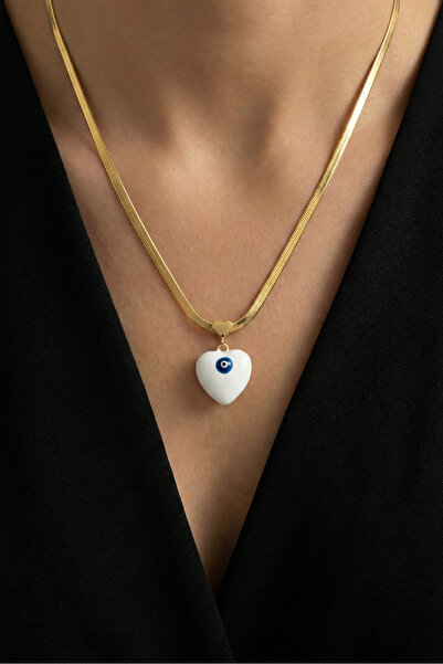 Modacaprea قلادة على شكل قلب من الفولاذ المطلي بالمينا البيضاء عيار 22 قيراط ...