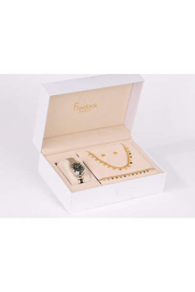 Freelook FL.1.10488-4 سوار وحلق 5 ATM سلك فولاذي مقاوم للماء فضي-ذهبي