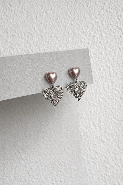 Owentis أقراط ويفرلي من الفولاذ الفضي واللؤلؤ على شكل قلب - لا تفقد اللون -