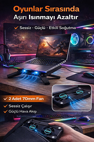 HGROUP Katlanabilir Laptop Altı Ayaklıklı Soğutma Fanı | 2x70mm Sessiz Fanlı ...