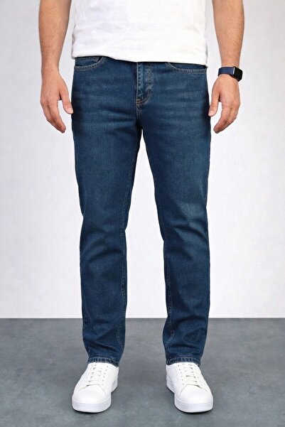 BM BALANCEMODA Erkek Okyanus Mavisi Regular Fit Boru Paça Esnek Likralı Denim...