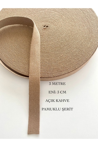 seyranat 3 Metre Bej-Açık Kahverengi Şerit Kolon Pamuklu Eni 3 Cm Dar Dokuma ...