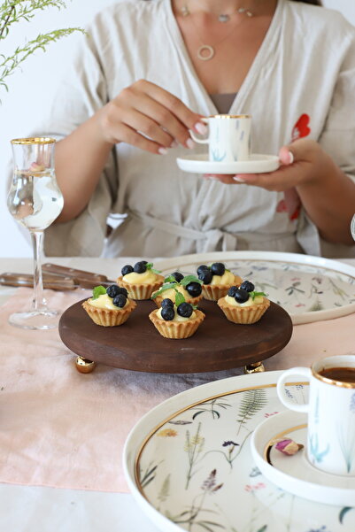 Akayev طبق تقديم خشبي 19 سم - بأرجل ذهبية