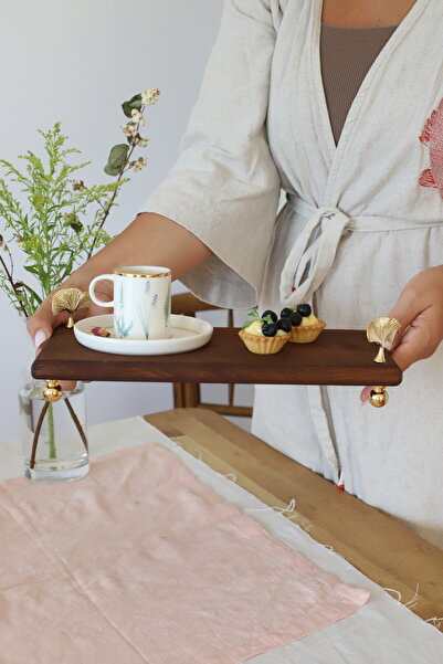 Akayev طبق تقديم الجنكة مقاس 30x14 سم - خشبي بأرجل ذهبية