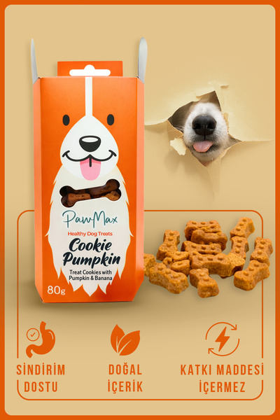 PAWMAX Balkabak Ve Muzlu %100 Doğal Köpek Ödül Maması Cookie Pumpkin 80 Gr