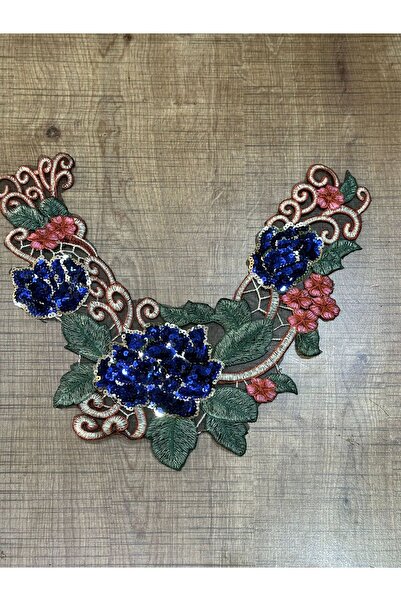Gönülden Tasarım Nakış İşleme Pul Payetli Çiçekli Yaka Dikiş Aksesuarı 31x12 Cm