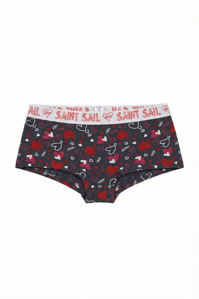 Saint Sail Dear Lover Combination Red Heart Patterned Anthracite Women's Boxer