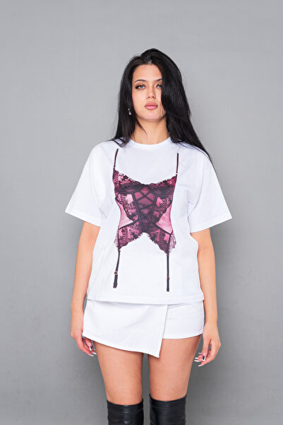 Bak Moda Mulberry cu imprimeu croi relaxat Alb Femei tricou