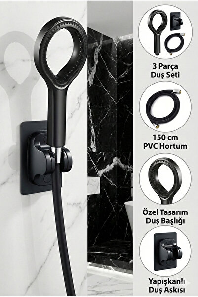 Plodna House Siyah Yağmur Model Duş Başlığı Seti – Yüksek Basınçlı & Dayanıkl...