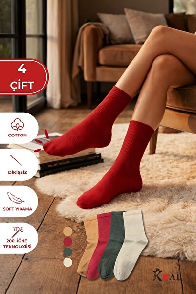 KRAL SOCKS Women's 4 Pairs Cotton Tennis Half Socks 200 Needle Seamless Soft ...