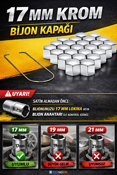 Teknotik 17 Mm Krom Renk Bijon Kapağı 20 Adet