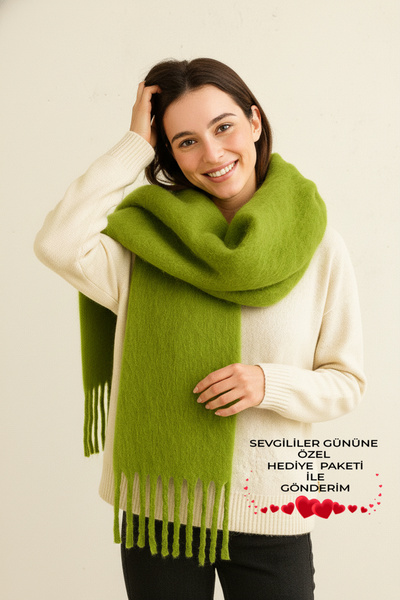 Bermody Пухнастий зелений м'який шарф для жінок Шаль на плечі 50 x 190 см Ден...