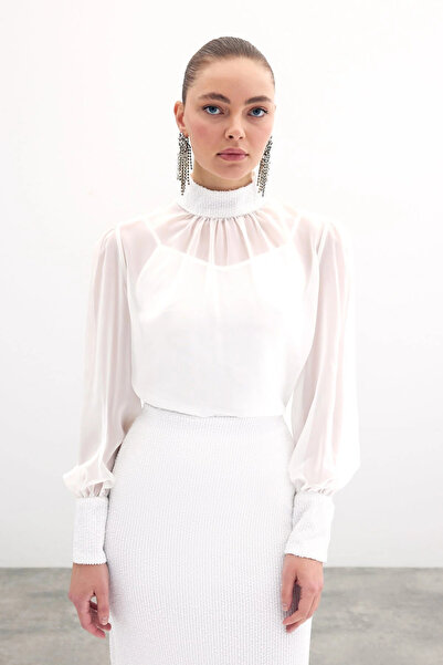 Sateen Sequin Detailed Blouse - Ecru