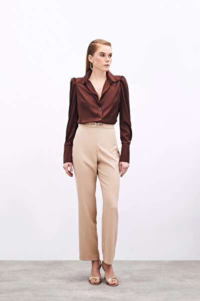Sateen CAMEL Accessory Detailed Trousers