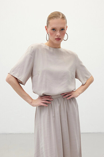 Sateen Bluză casual cu mânecă scurtă - Stone