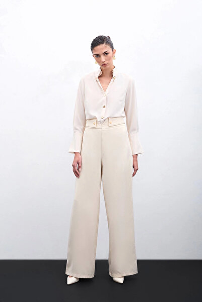 Sateen Pantaloni cu detaliu în talie - Bej